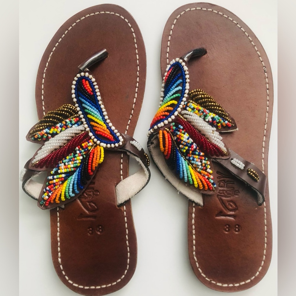 Brown Beaded Sandals with Intricate Design